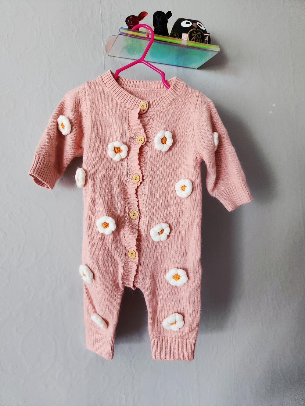 Cute Pink Floral Knit One-Piece Romper